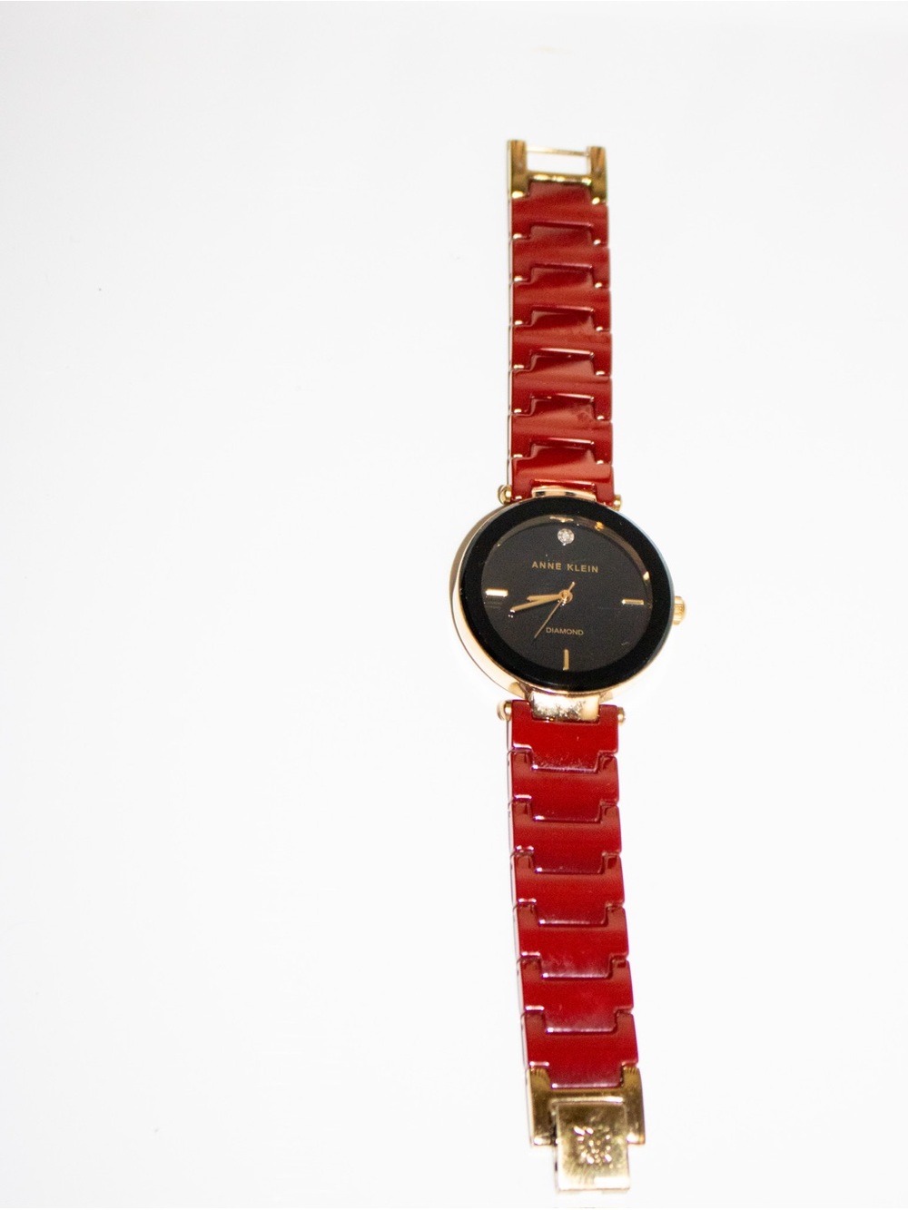 Anne Klein AK/1018 Red Ceramic Diamond Gold-Tone Watch